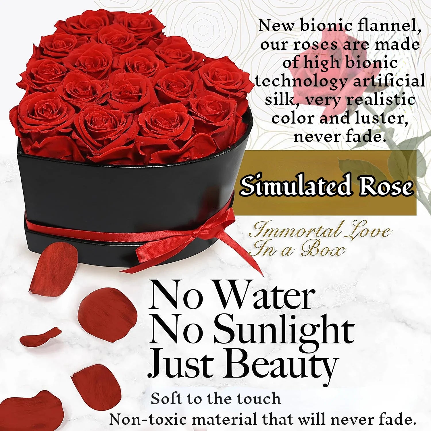 24/18Pcs Heart Shape Rose Gift Box Artificial Eternal Rose Bouquet Forever Red Rose Mother&