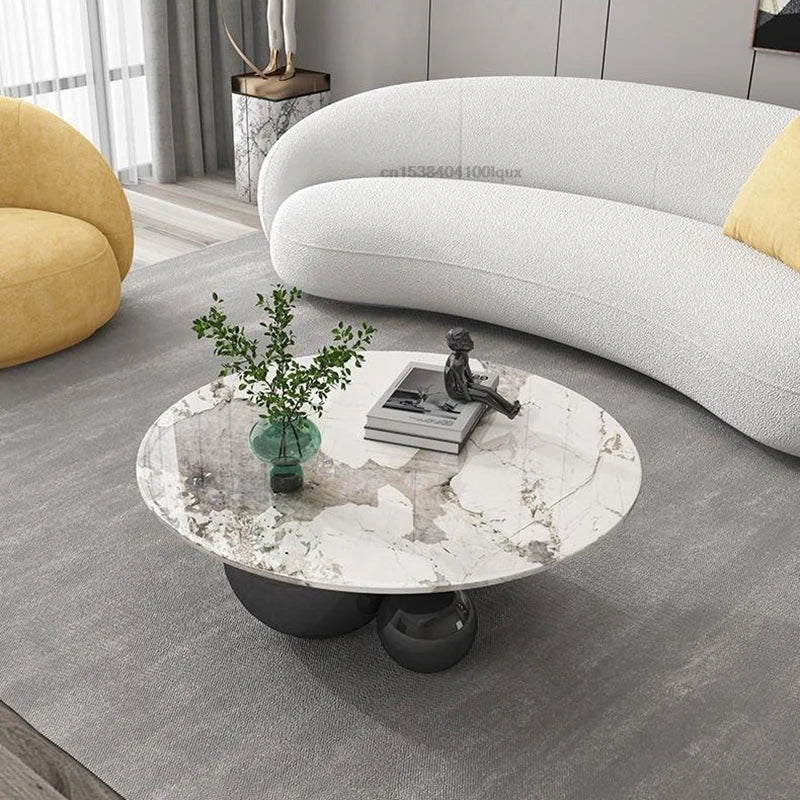 "Minimalist metal coffee table with a Moroccan aesthetic in a round shape"