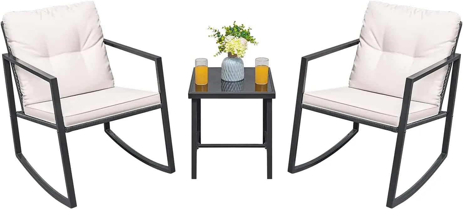 Garden bistro set with tempered glass table