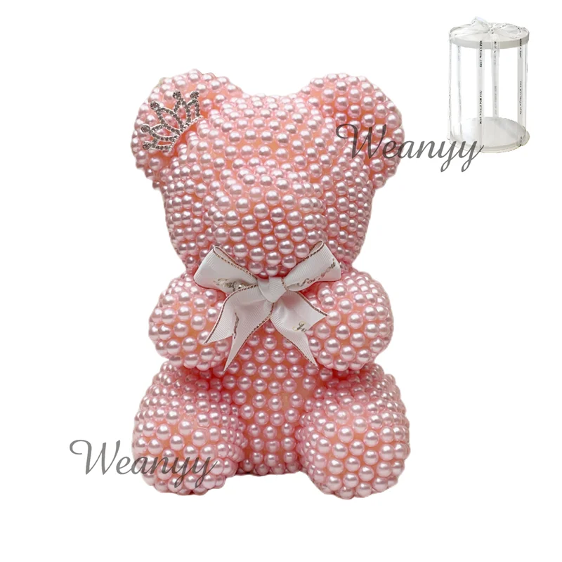Weanyy Pearl Bear with Clear Box Gift for Valentine’s Day,Birthday,Anniversary & Bridal Showers Home/Party/Wedding Decorations