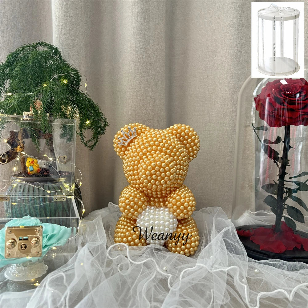 Weanyy Pearl Bear with Clear Box Gift for Valentine’s Day,Birthday,Anniversary & Bridal Showers Home/Party/Wedding Decorations