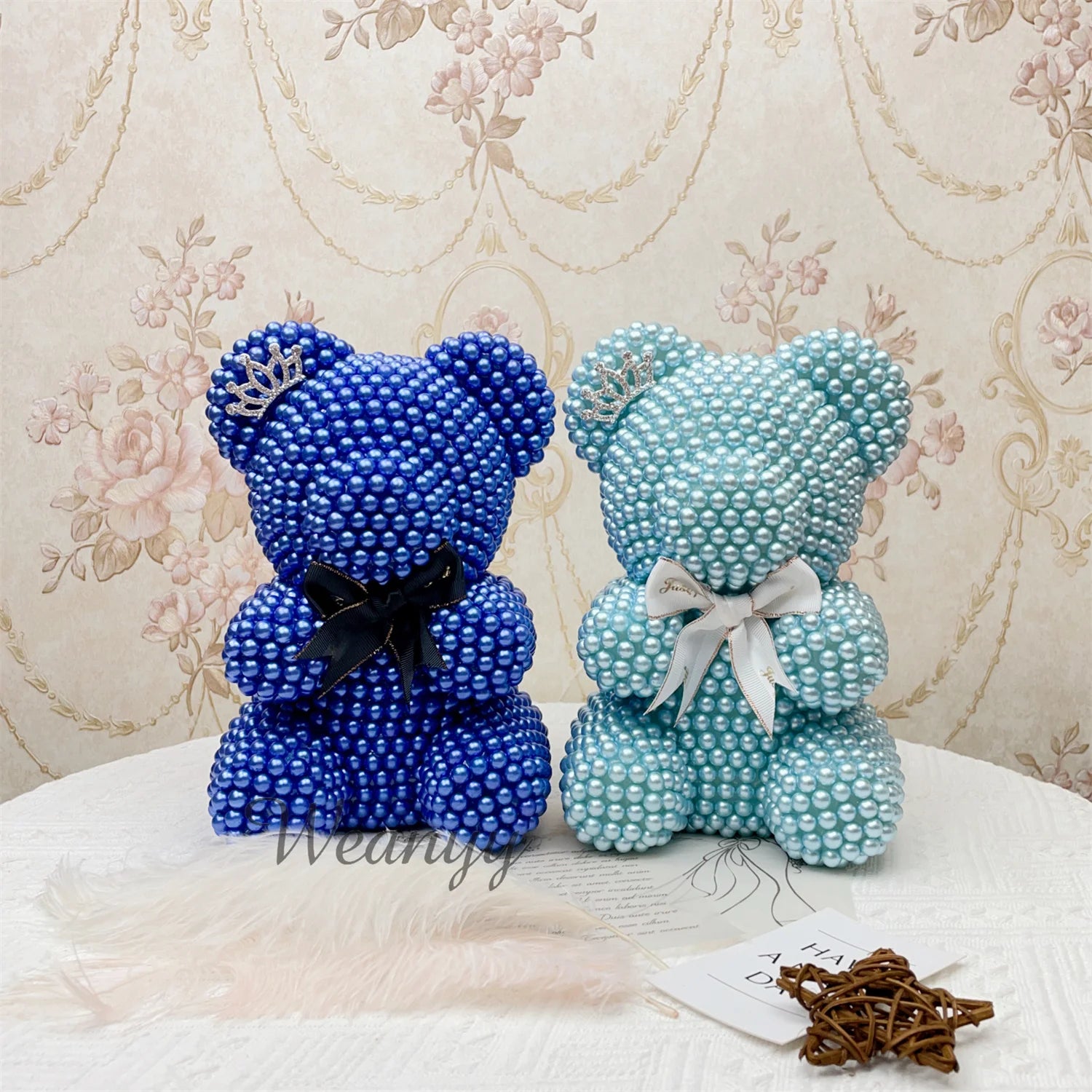 Weanyy Pearl Bear with Clear Box Gift for Valentine’s Day,Birthday,Anniversary & Bridal Showers Home/Party/Wedding Decorations