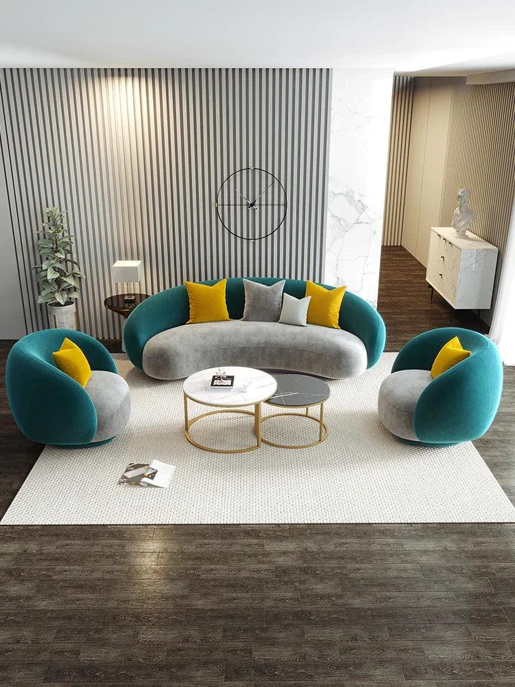 Light luxury curved fabric sofa in cream for small living rooms