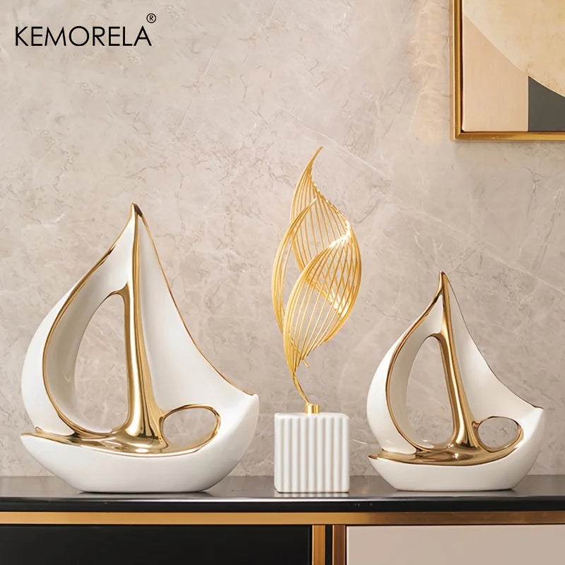 "Post-modern decorative sailboat figurine for living room and office"