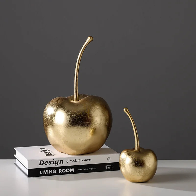 "Gold resin cherry ornaments for luxurious home styling"