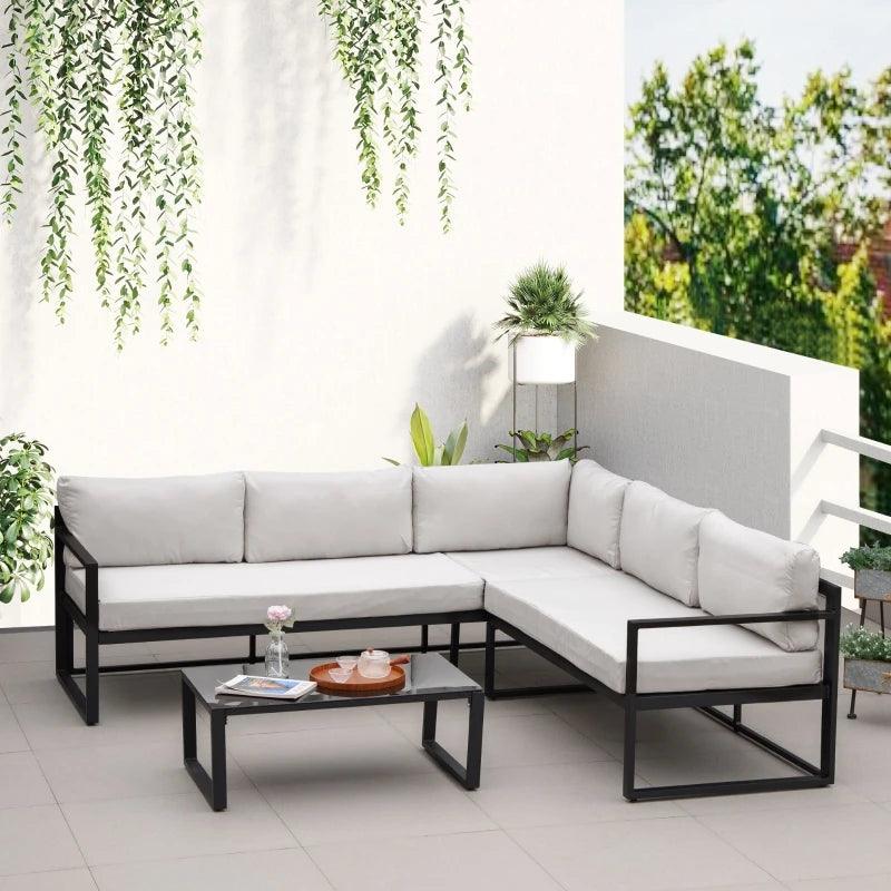 3-piece outdoor furniture set with adjustable lounger and glass table