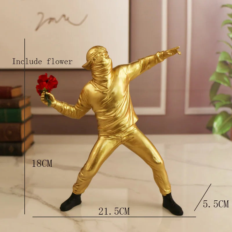 "Flower bomber statue on a stylish office desk"