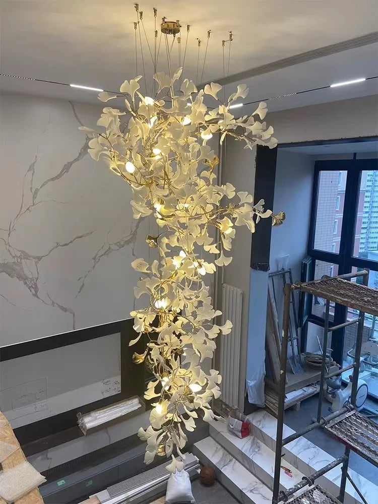 Nordic Ginkgo Branch Leaves Chandelier – Modern LED Flush Mount Ceiling Light - In home decor