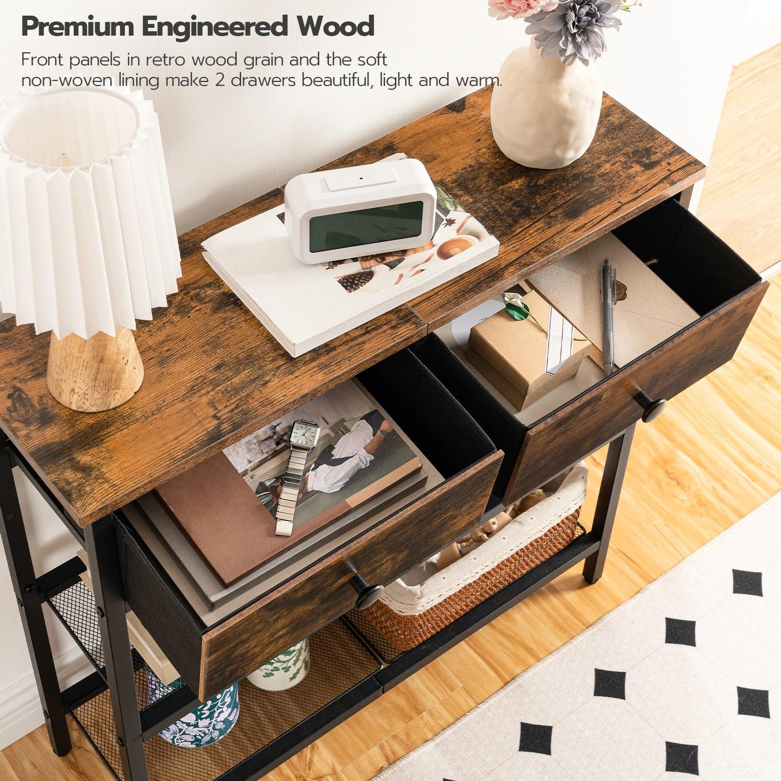 Console table with sturdy wood construction for storage and decor