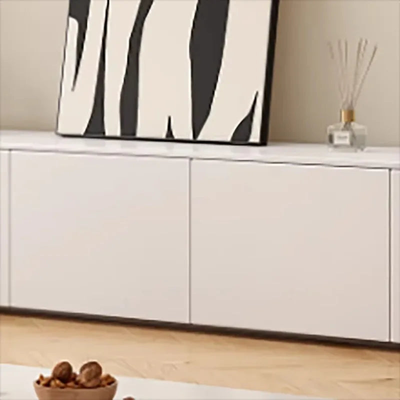 minimalist TV stand with shelves and drawers