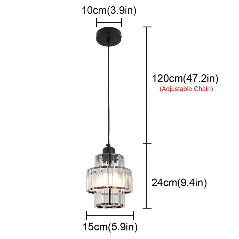 Pendant light with measurements on a white background