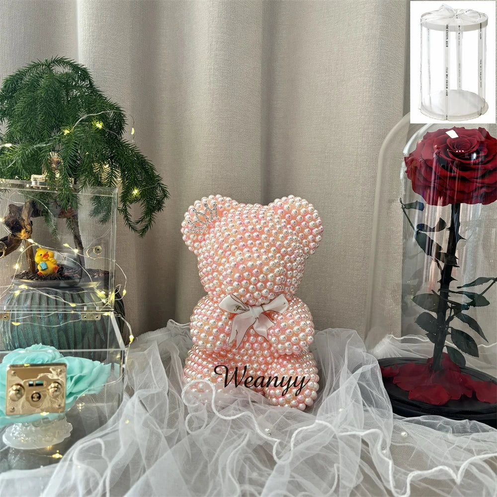 Weanyy Pearl Bear with Clear Box Gift for Valentine’s Day,Birthday,Anniversary & Bridal Showers Home/Party/Wedding Decorations