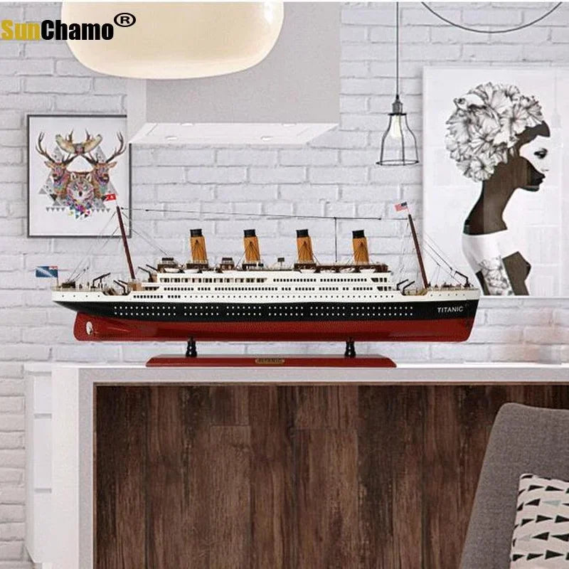 Handcrafted wooden sailboat model for home decor, a romantic Valentine&