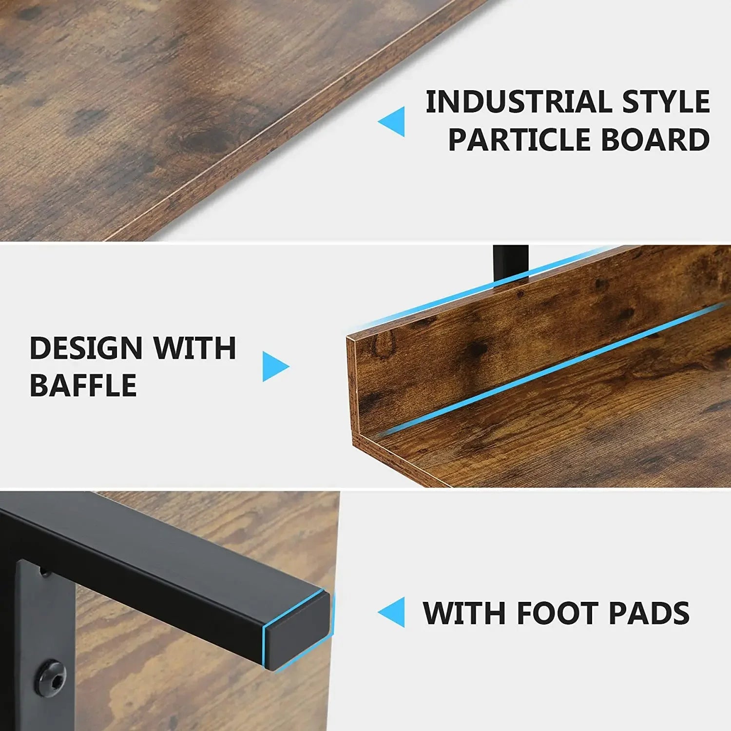 "Rustic brown and black bookcase with back baffles for safe storage"