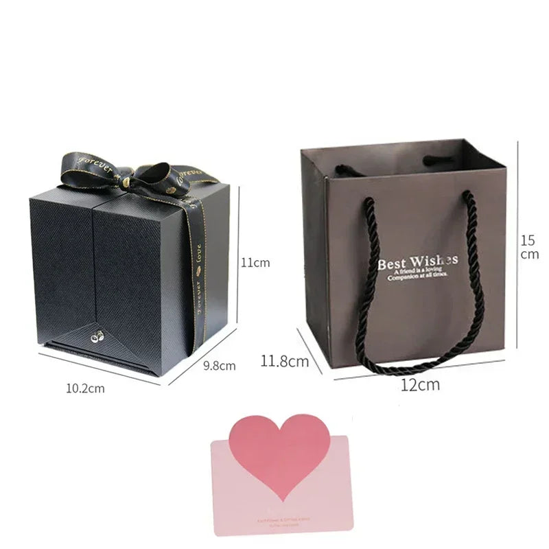 Heart-shaped box with a preserved rose, a romantic gift.