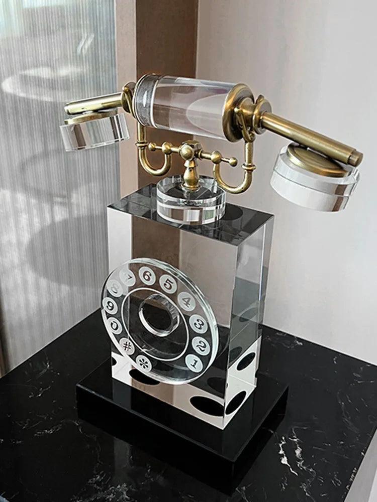 Retro crystal phone sculpture luxury decoration