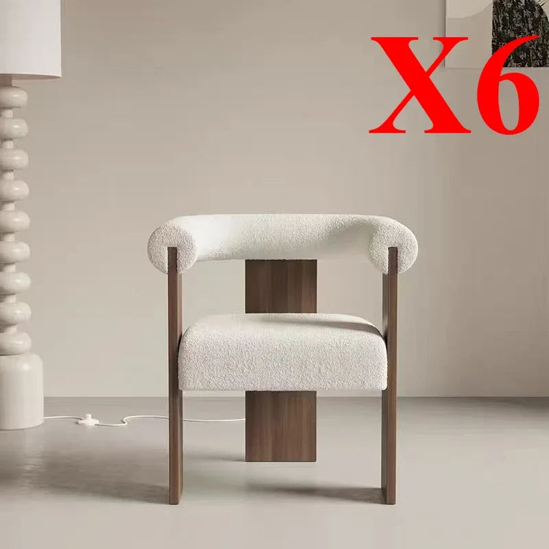 Modern Wooden Armchair for Dining: Comfortable lambskin seat and supportive solid wood handrests.