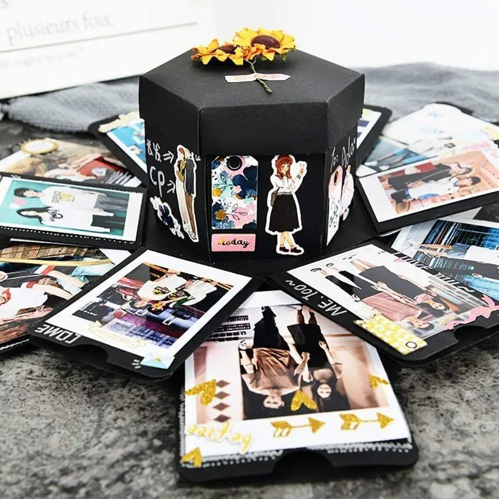 DIY exploding surprise photo box, unassembled.