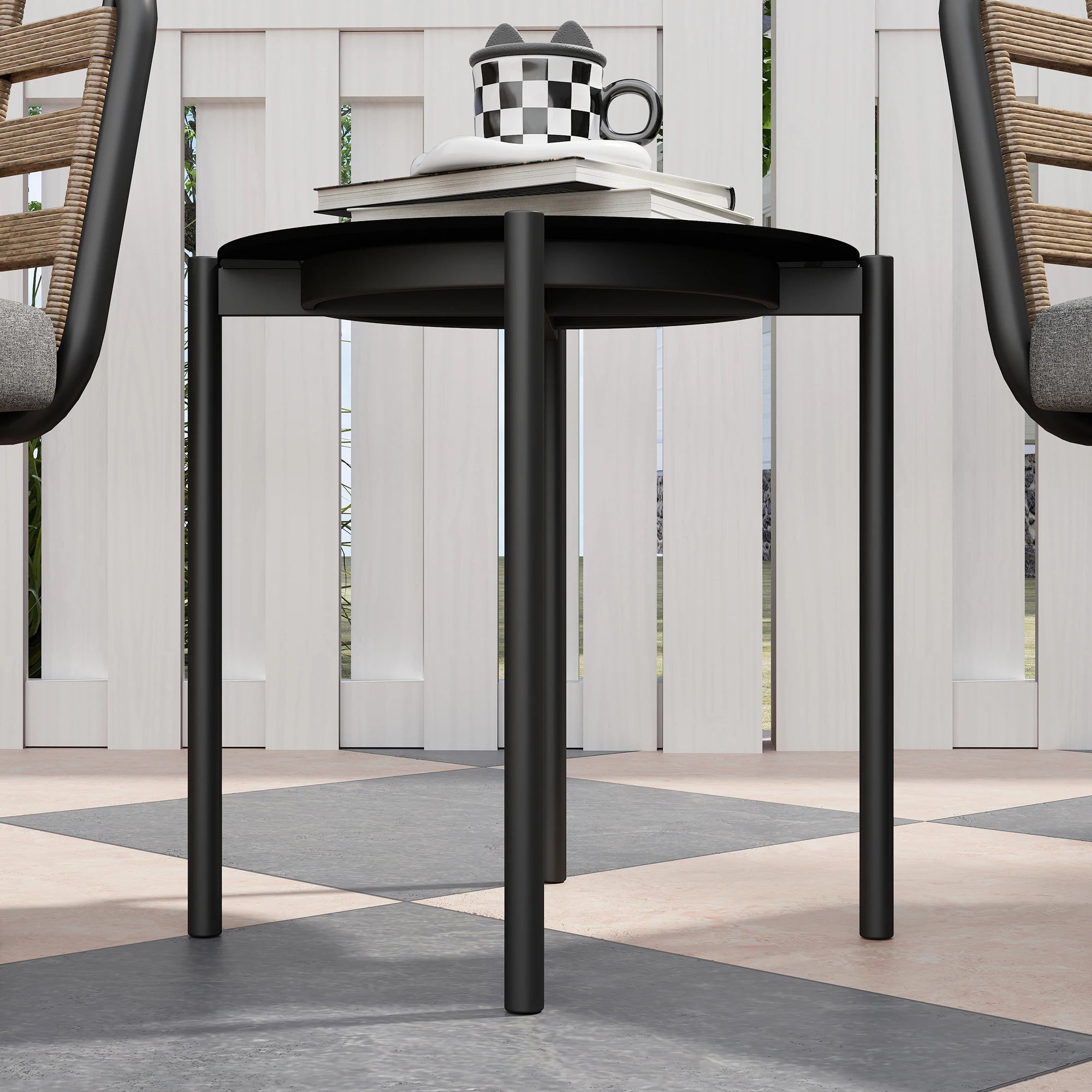 3-Piece Rattan Bistro Set with Cushions & Glass Table