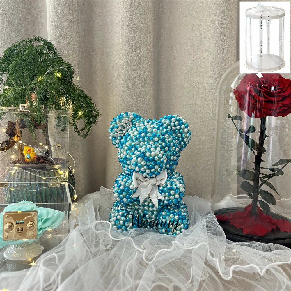 Weanyy Pearl Bear with Clear Box Gift for Valentine’s Day,Birthday,Anniversary & Bridal Showers Home/Party/Wedding Decorations