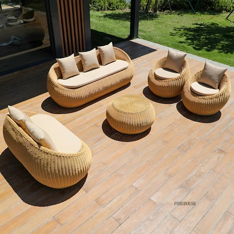 Minimalist outdoor seating with wicker texture