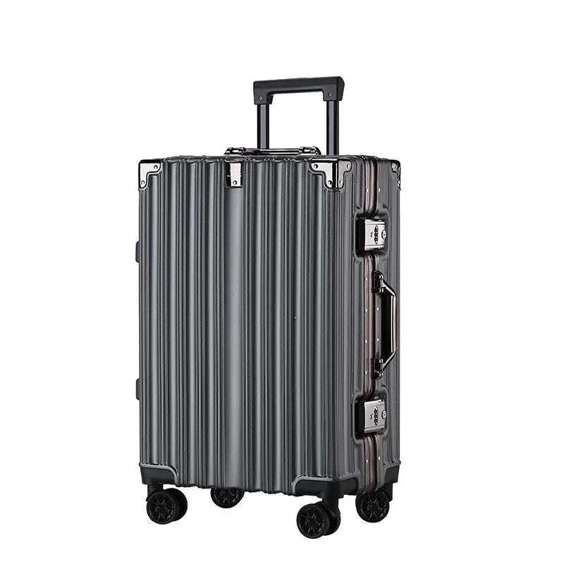 Red 22-inch carry-on trolley case with spinner wheels and lightweight build.