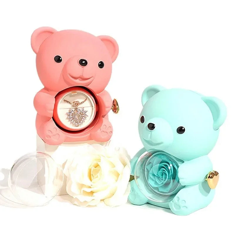 Rotating rose jewelry box on display, showcasing its rotating feature.