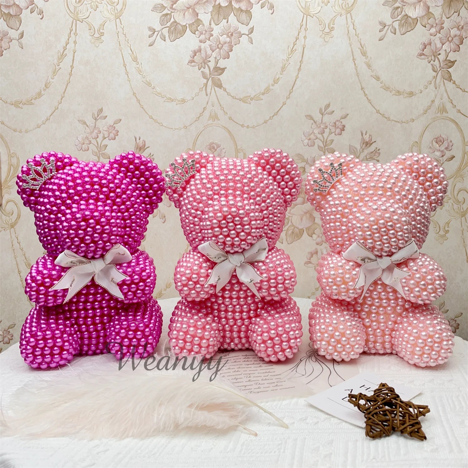 Weanyy Pearl Bear with Clear Box Gift for Valentine’s Day,Birthday,Anniversary & Bridal Showers Home/Party/Wedding Decorations