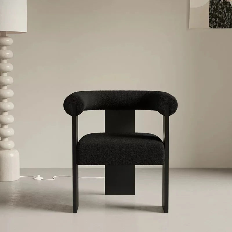 Modern Wooden Armchair for Dining: Comfortable lambskin seat and supportive solid wood handrests.