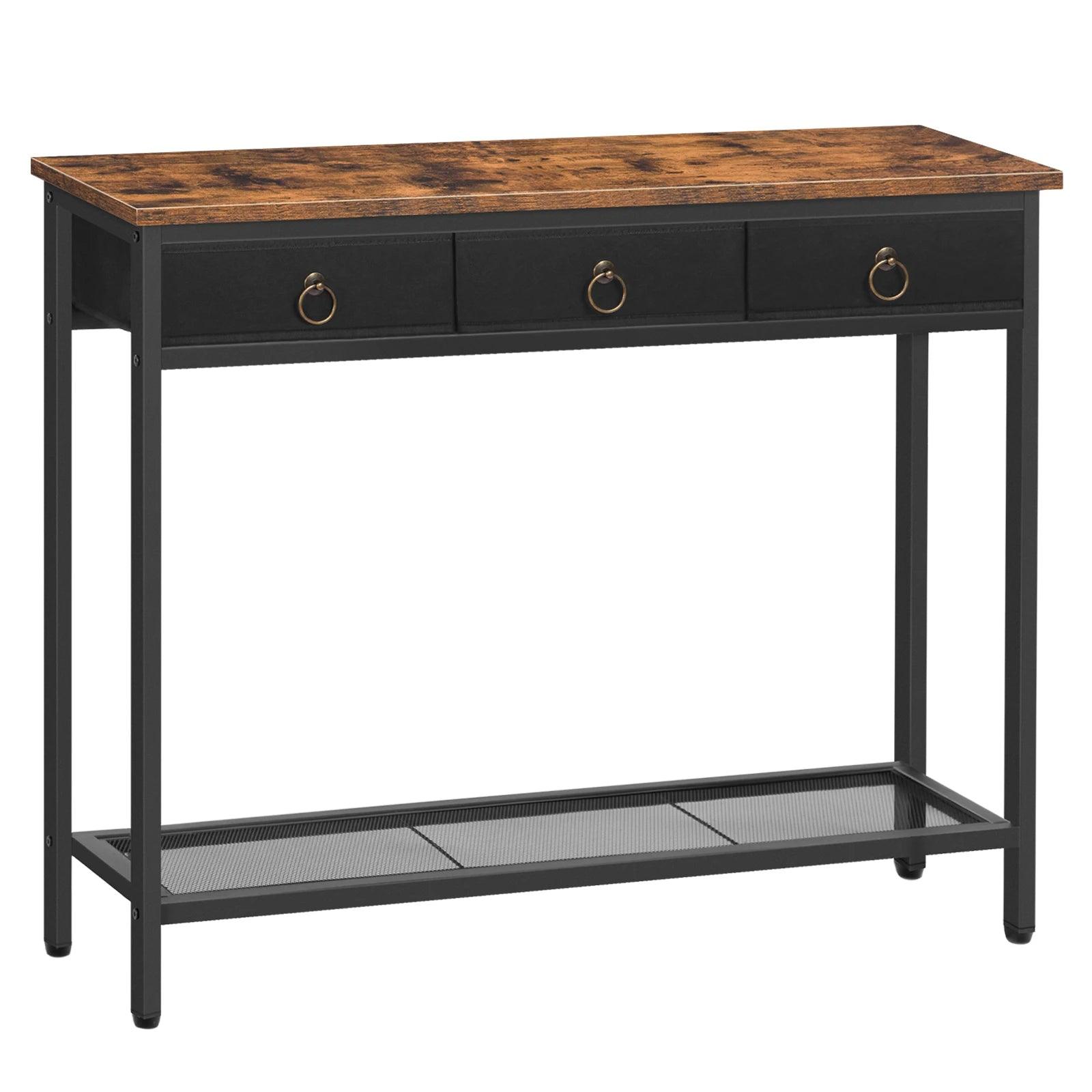 Black Console Table for Living Room or Hallway – Sleek and stylish console table with drawers and a lower shelf in black finish.