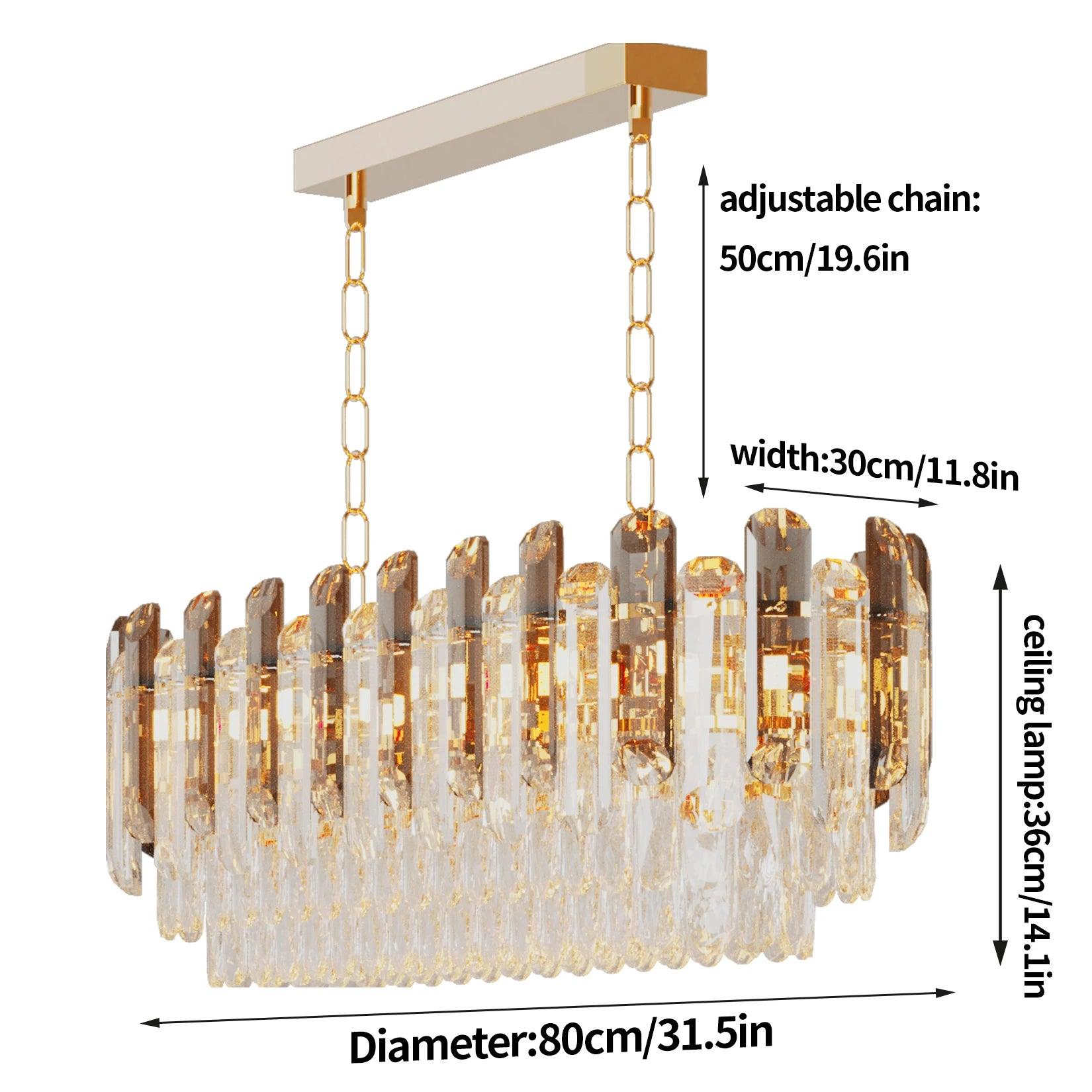 Close-up of intricate crystal chandelier details, showing gold-finished iron frame and high-grade crystals for a glamorous look.