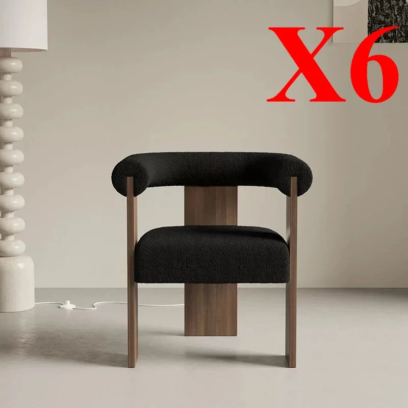 Modern Wooden Armchair for Dining: Comfortable lambskin seat and supportive solid wood handrests.