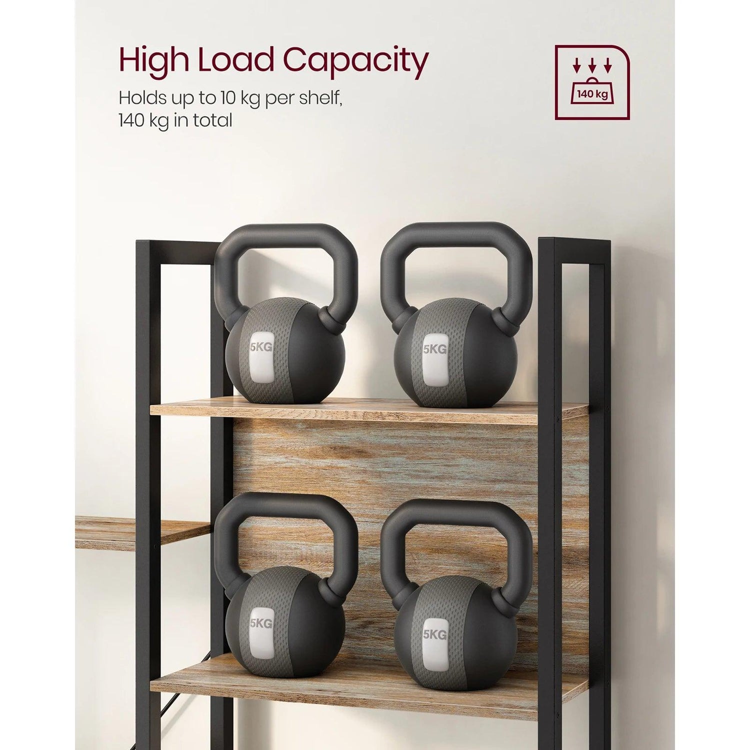 Stylish bookcase with anti-tip safety kit, holds up to 308 lbs