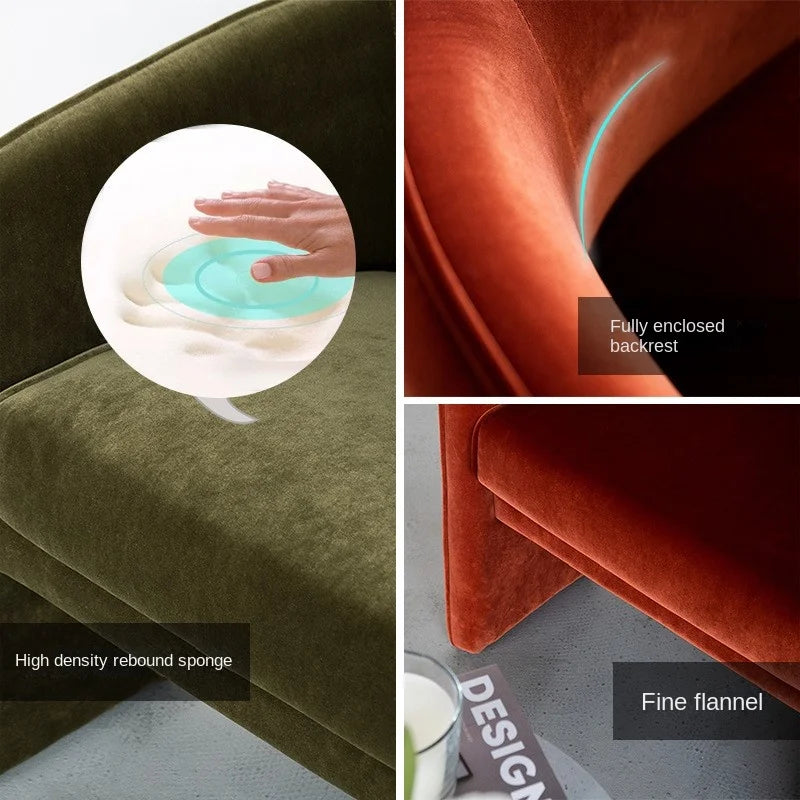 Collage of a green cushion with a hand on it, an orange cushion with text about a fully enclosed backrest, and a close-up of a red cushion with &