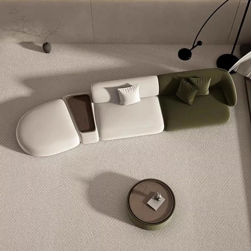 Modern Scandinavian sofa with solid color and unique arc design.