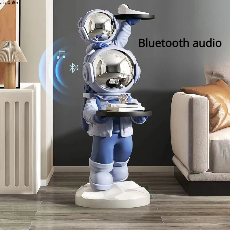 "Parent-child astronaut statue in a Nordic-style living room"