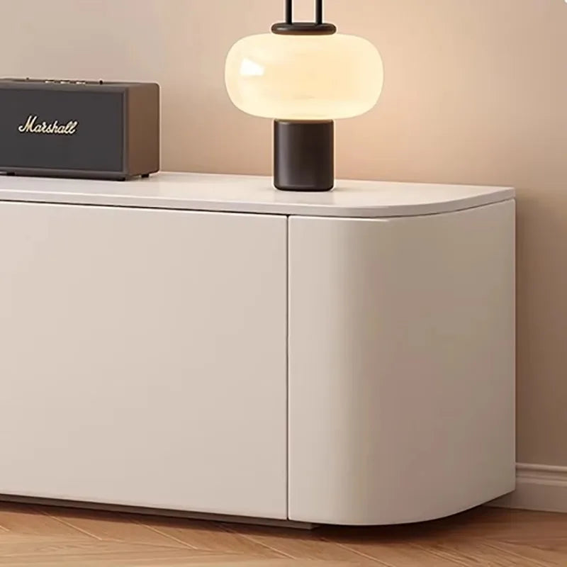 minimalist TV stand with shelves and drawers