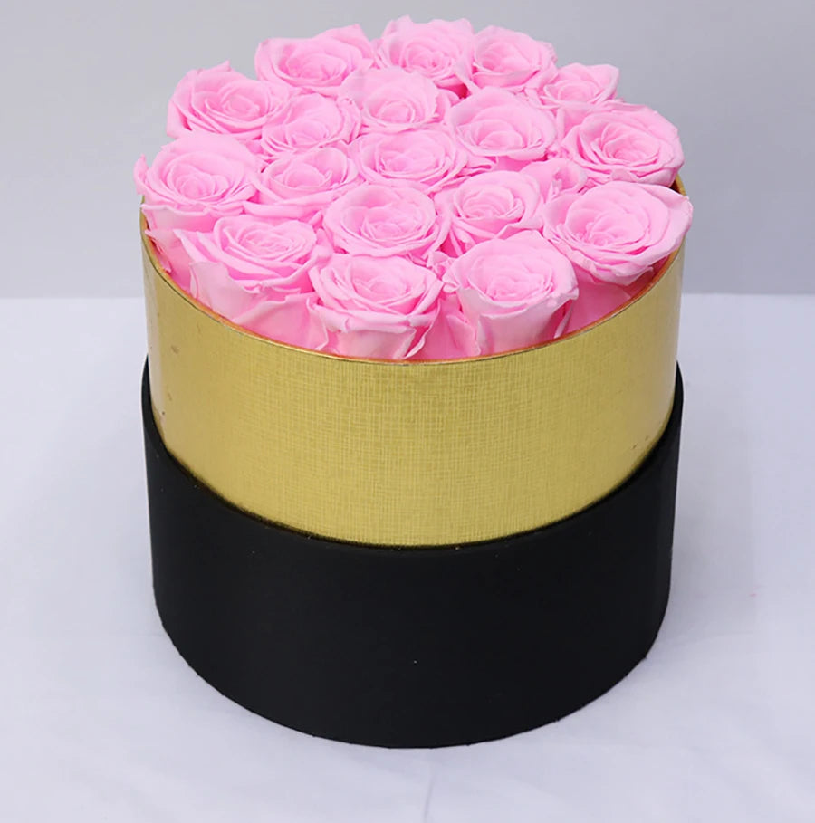 Detailed view of preserved rose petals and the elegant box design