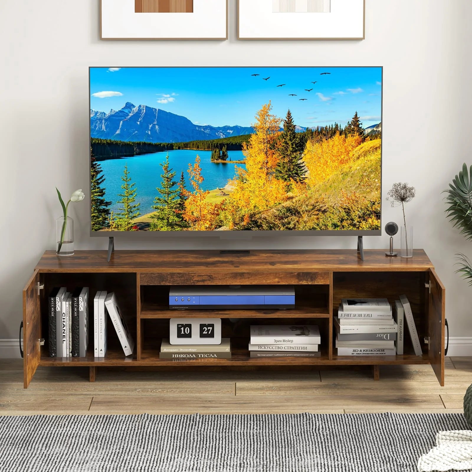 Brown Woodgrain Finish TV Unit with Closed Cabinets