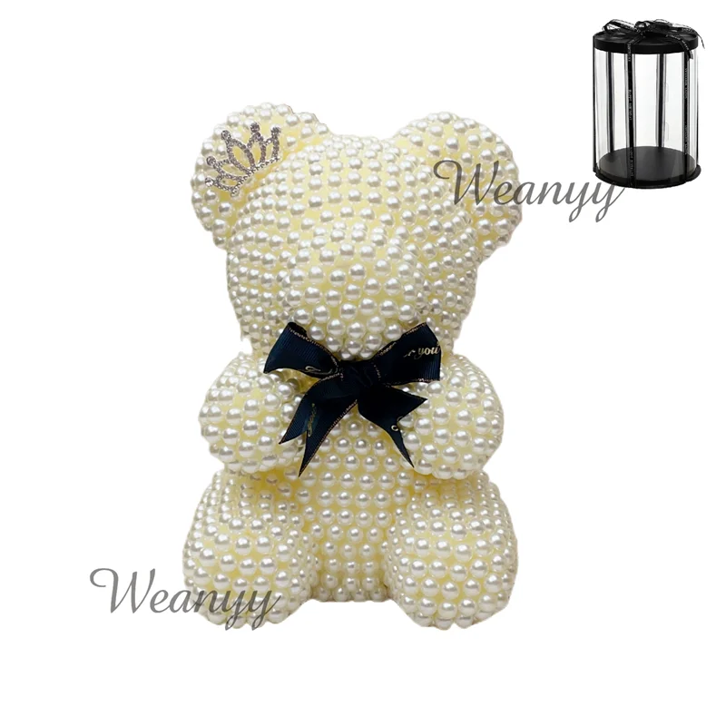 Weanyy Pearl Bear with Clear Box Gift for Valentine’s Day,Birthday,Anniversary & Bridal Showers Home/Party/Wedding Decorations
