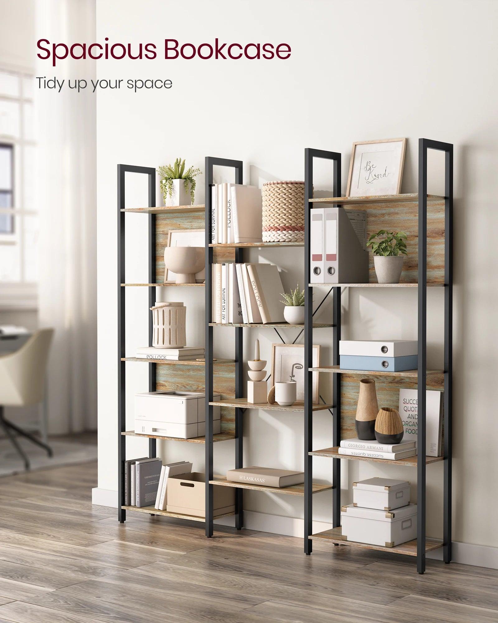 Modern turquoise and black wooden bookcase with 6 shelves for home storage