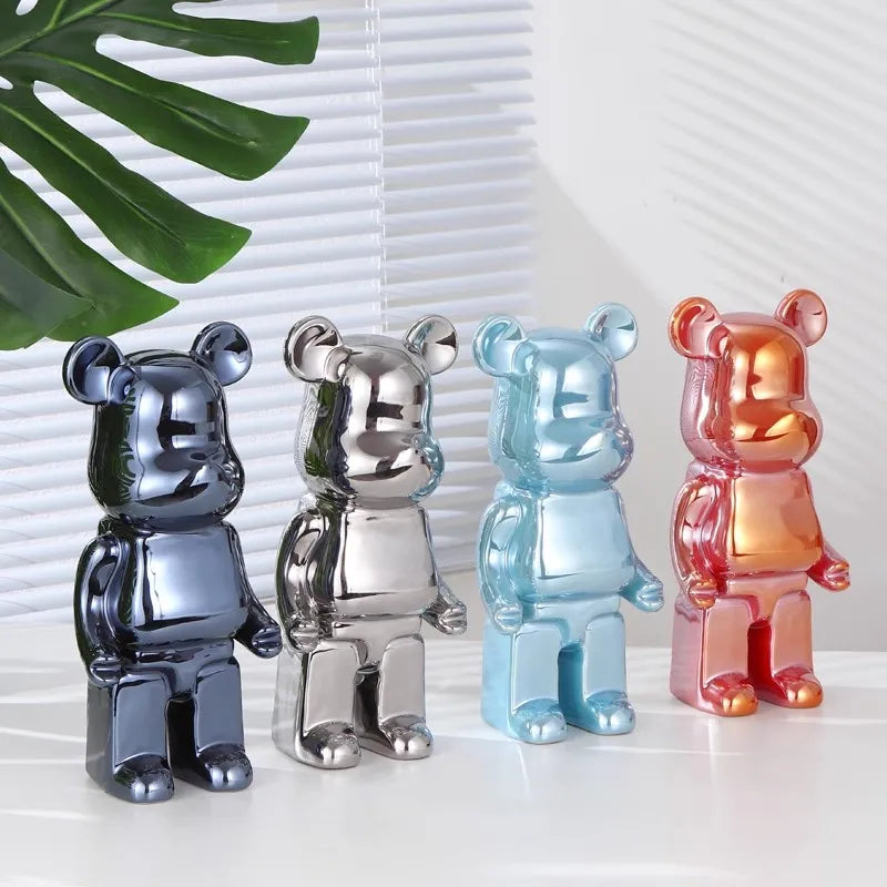 "Aesthetic bear figure with plating finish for office desk decor"