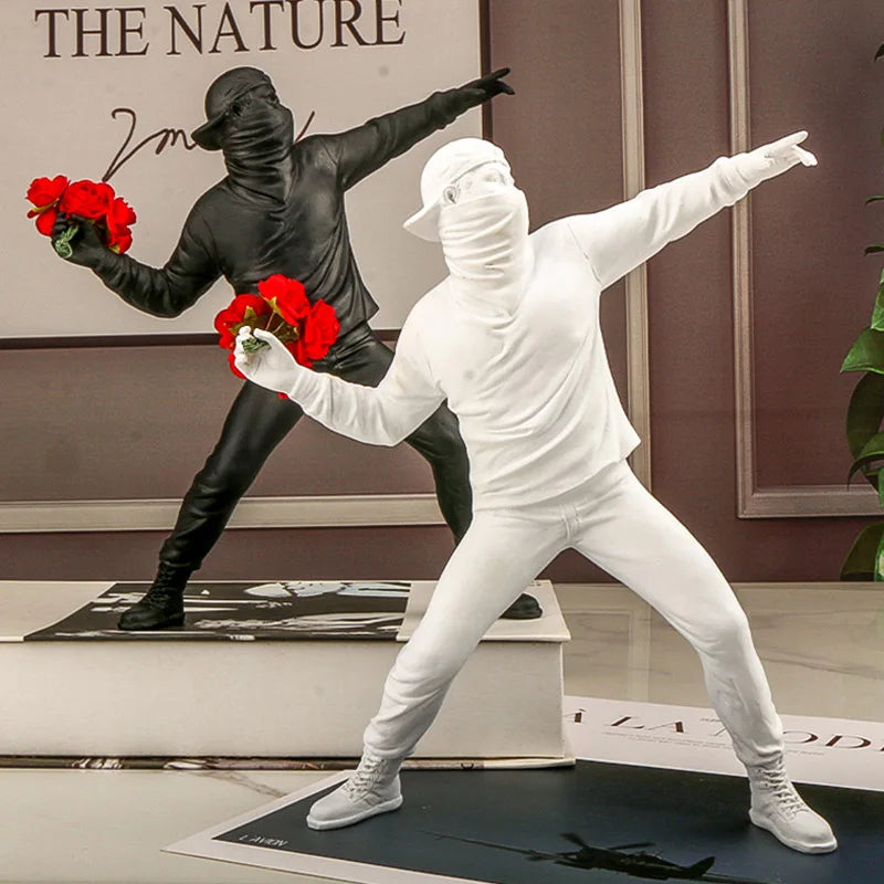 "Banksy Flower Thrower resin statue for modern home decor"