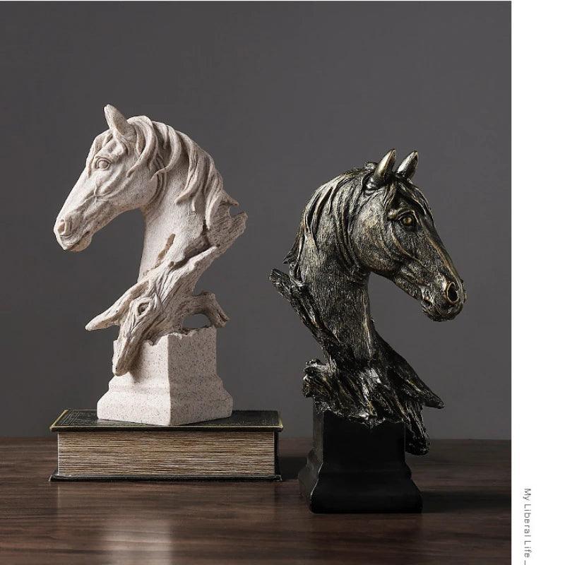 Vintage-inspired resin horse head statue for office and shelf decor
