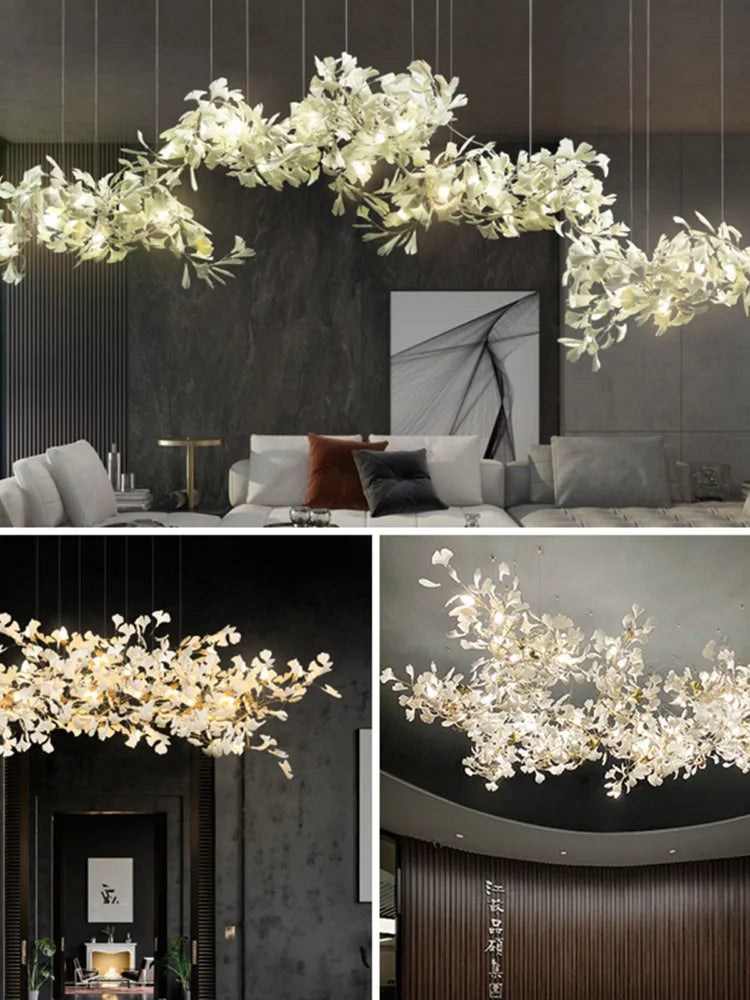 Nordic Ginkgo Branch Leaves Chandelier – Modern LED Flush Mount Ceiling Light - In home decor