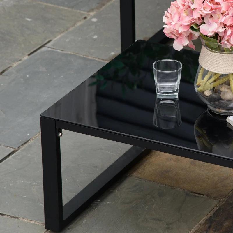 Compact L-shaped garden sofa set with tempered glass table