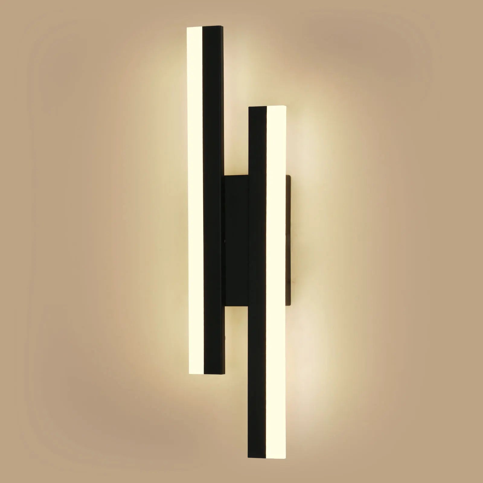 Modern wall lamp with black and white design on a beige background