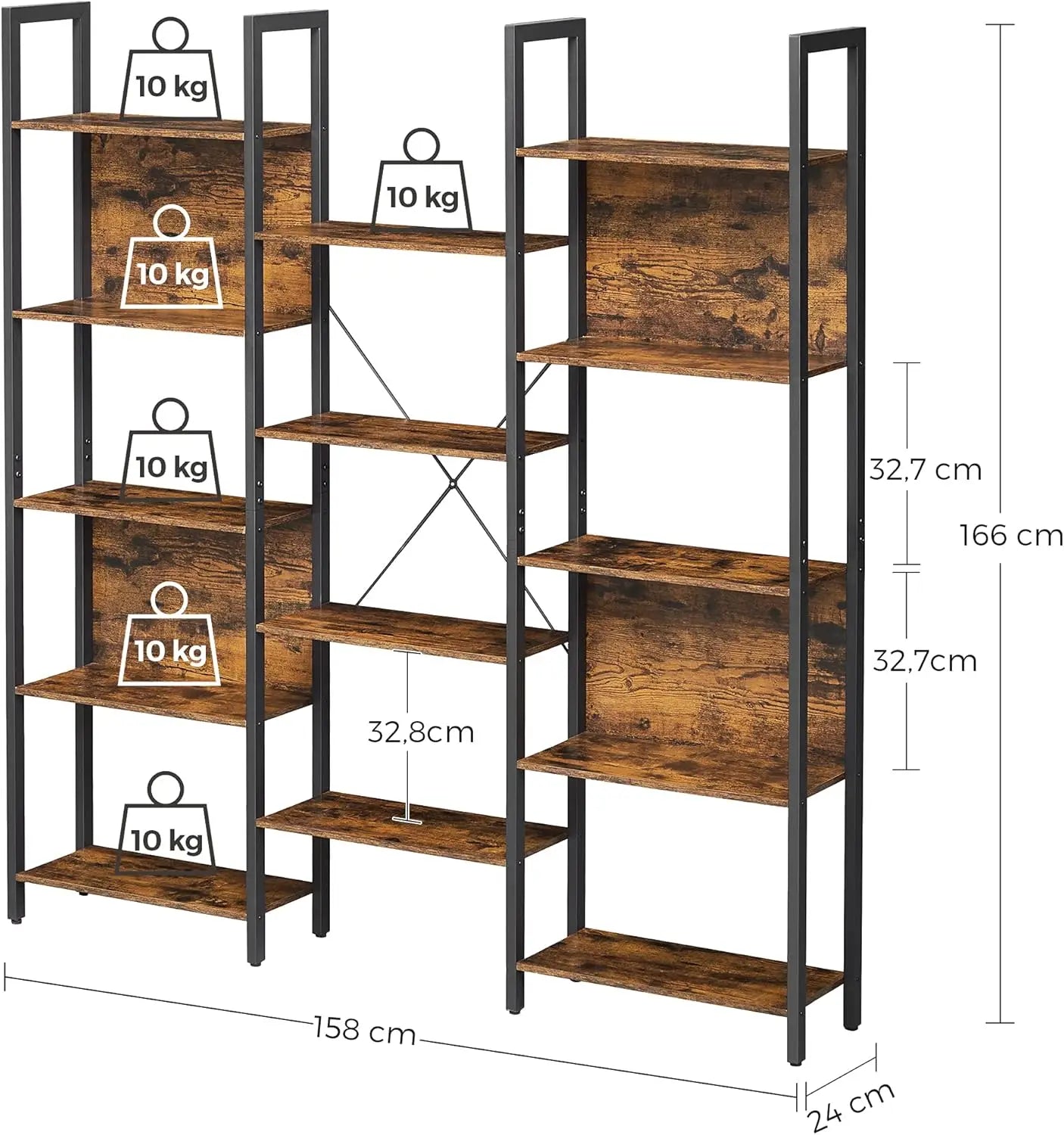 "Industrial style bookcase with anti-tip design and high load capacity"