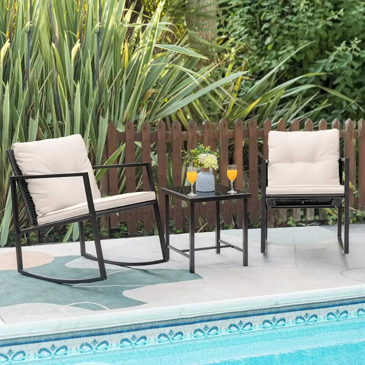 3-piece outdoor furniture set with rocking chairs