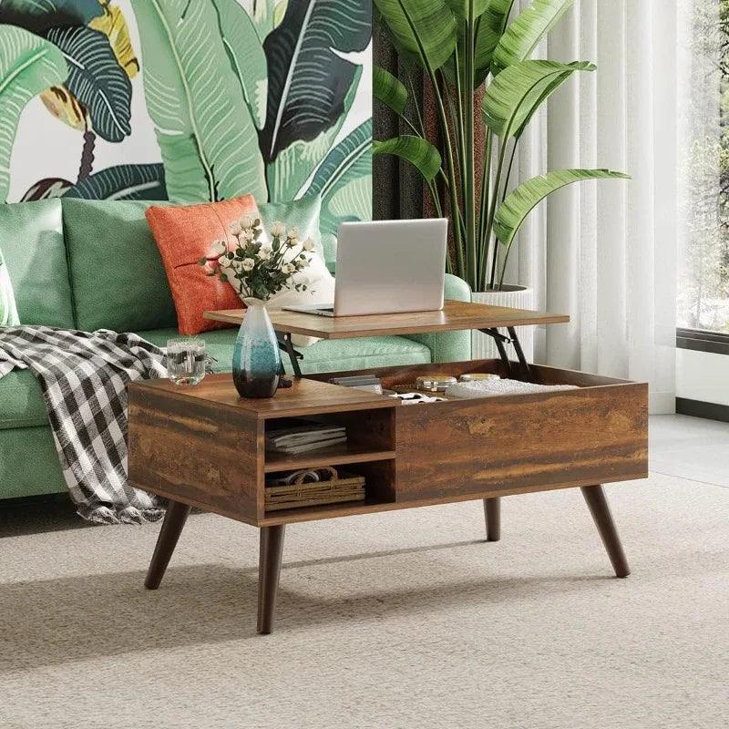 Wood lift-top coffee table with hidden storage compartment